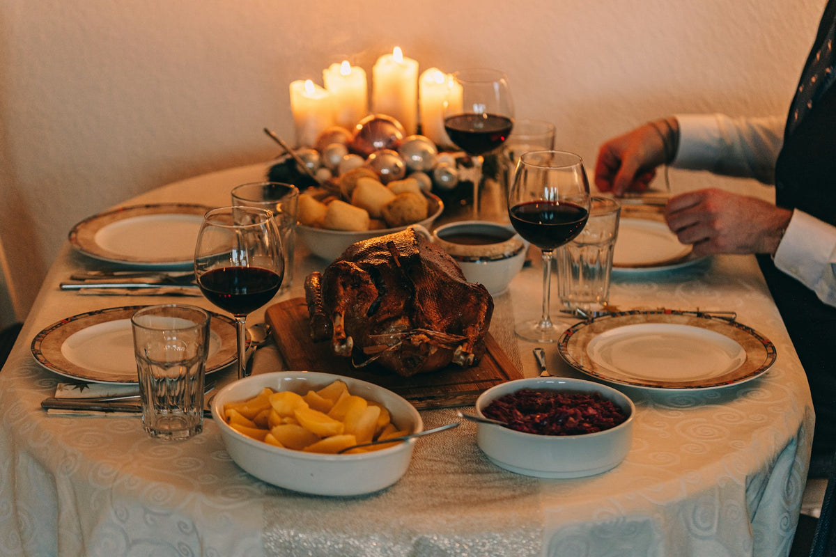 Candlelit Thanksgiving dinner table