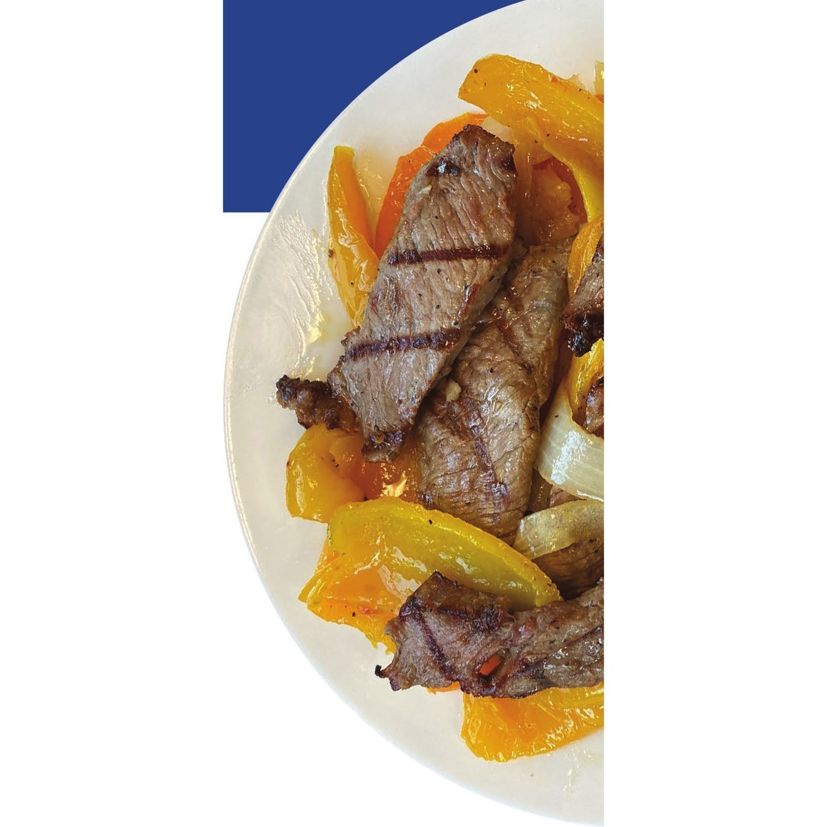 Sliced NY Strip Steak with Peppers & Onions catering tray from Ribello Market, Cranford NJ